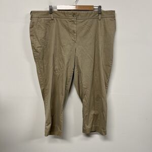 Lands End Khaki Cropped Pants Size 20W Fit 2 Stretch Zip Casual Coastal Beige